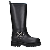 Black Leather Flat Boots